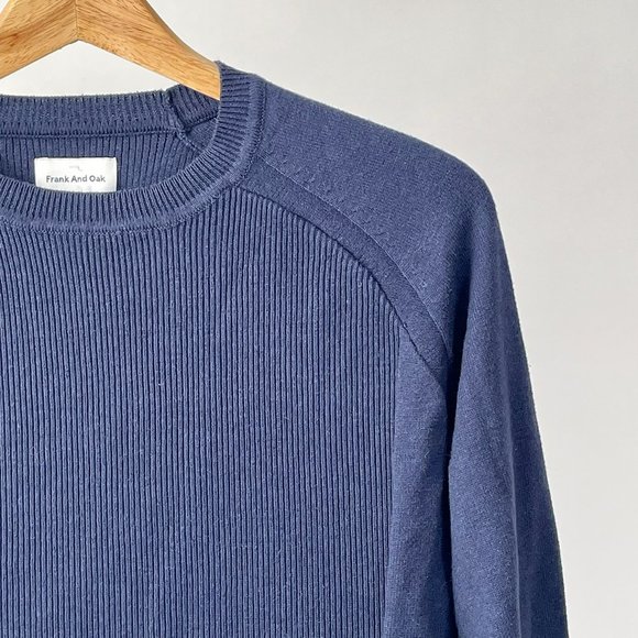 Men's Frank And Oak Ribbed Crew Neck Sweater, Navy Blue, Size L - Picture 3 of 8